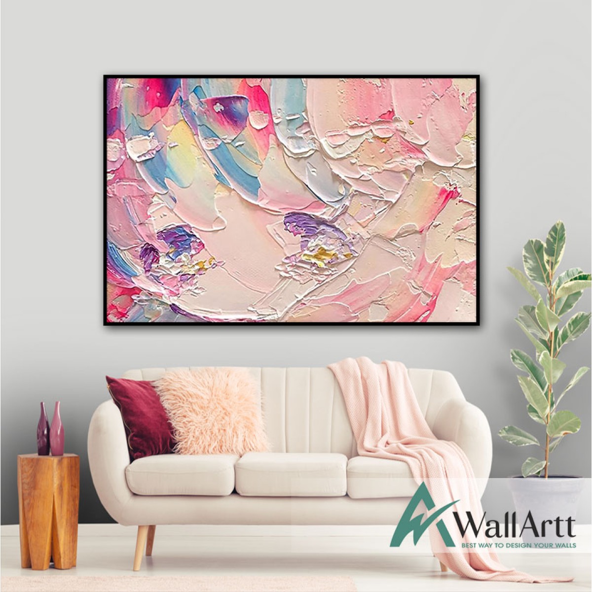 Pink Tones 3D Heavy Textured Partial Oil Painting